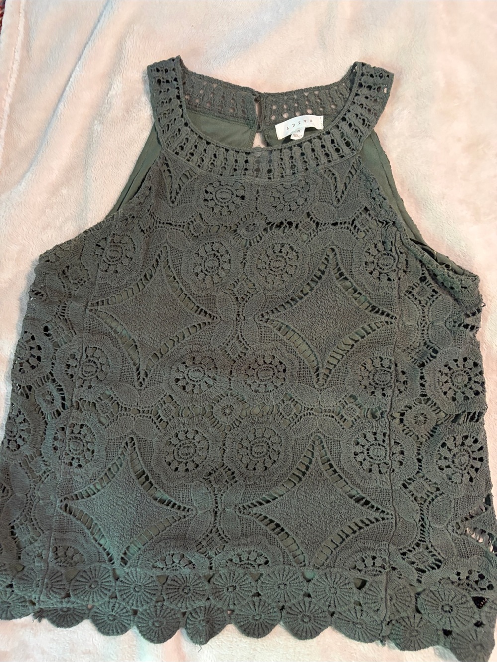 Adiva Olive Green Crochet Lace Halter Tank